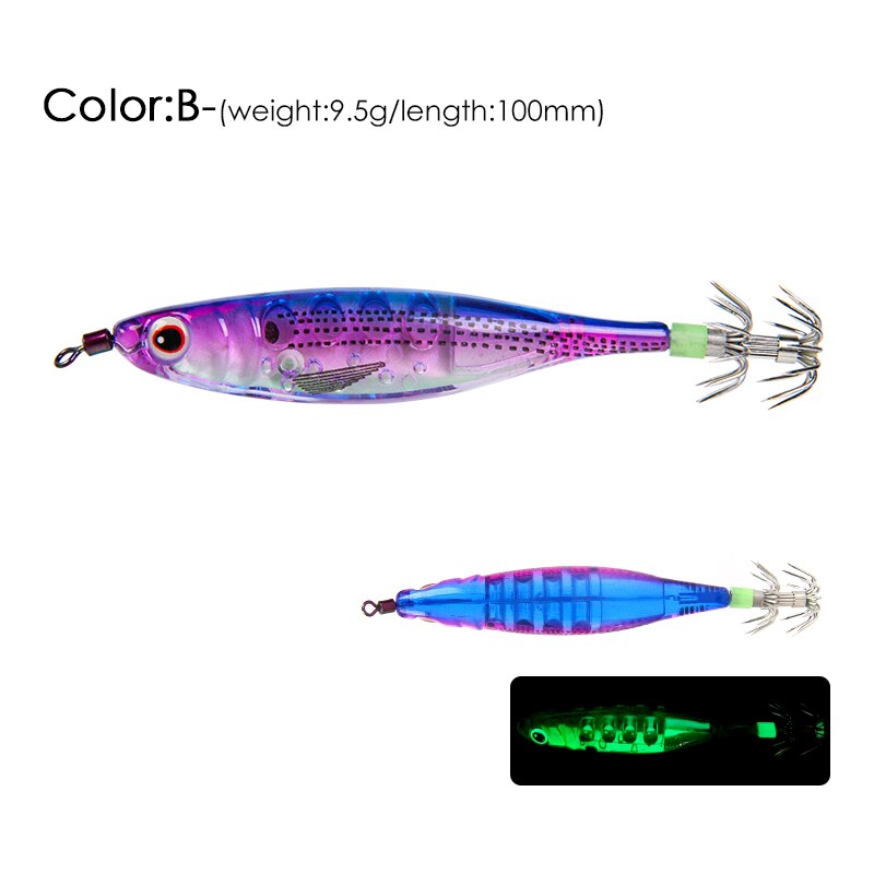 LETOYO-9,5g, 80mm,señuelo de pesca flotante, jibioneras, pajaritos pesca calamar, anzuelo de calamar, Jigging, gambas artificiales, luminoso, señuelos pulpo, sepia, para pesca en el mar, poteras calamar: B 9.5g 100mm