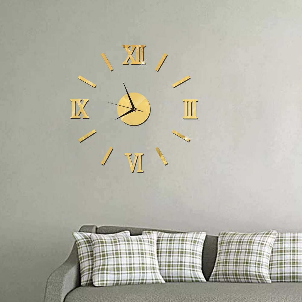 Modern DIY Number Wall Clock 3D Mirror Surface Sticker Home Decor Art Giant Wall Clock Watch With Roman Numerals Big Clock