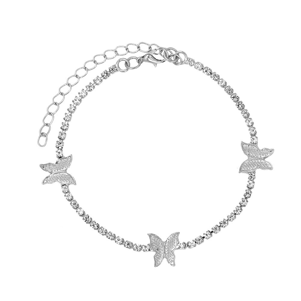 Caraquet guld sølv farve sommerfugl anklet til kvinder rhinestone krystal fod armbånd boho strand sandaler barfodet smykker: 004602sl