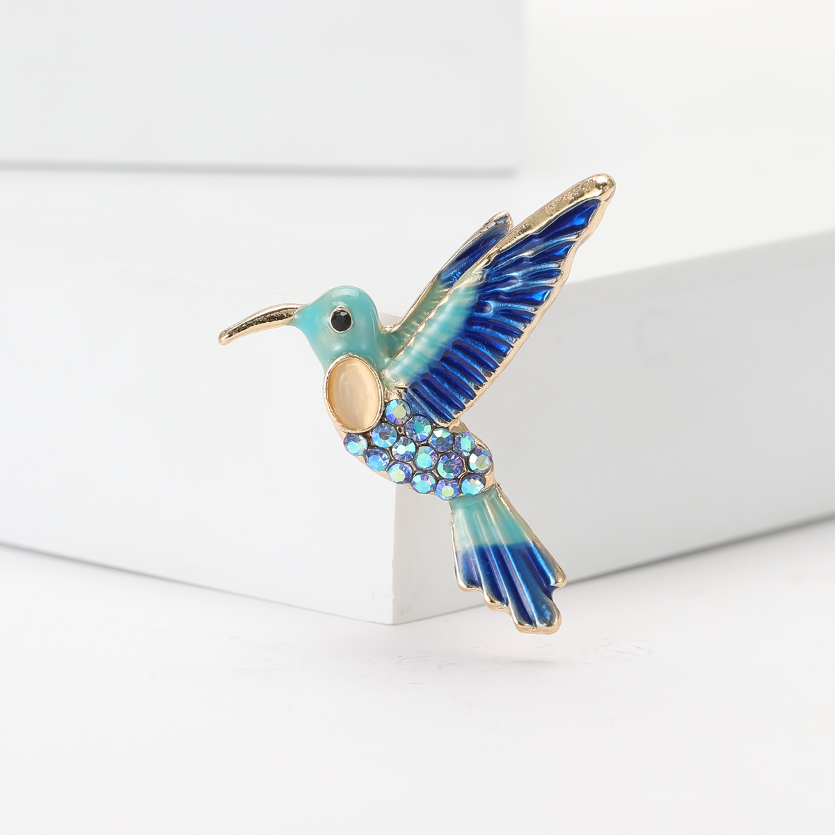 Broches colibri en strass pour femmes, unisexe, en verre, oiseau, animaux, Banquet, fête, sac à dos, , accessoires bijoux: Plaqué zinc noir