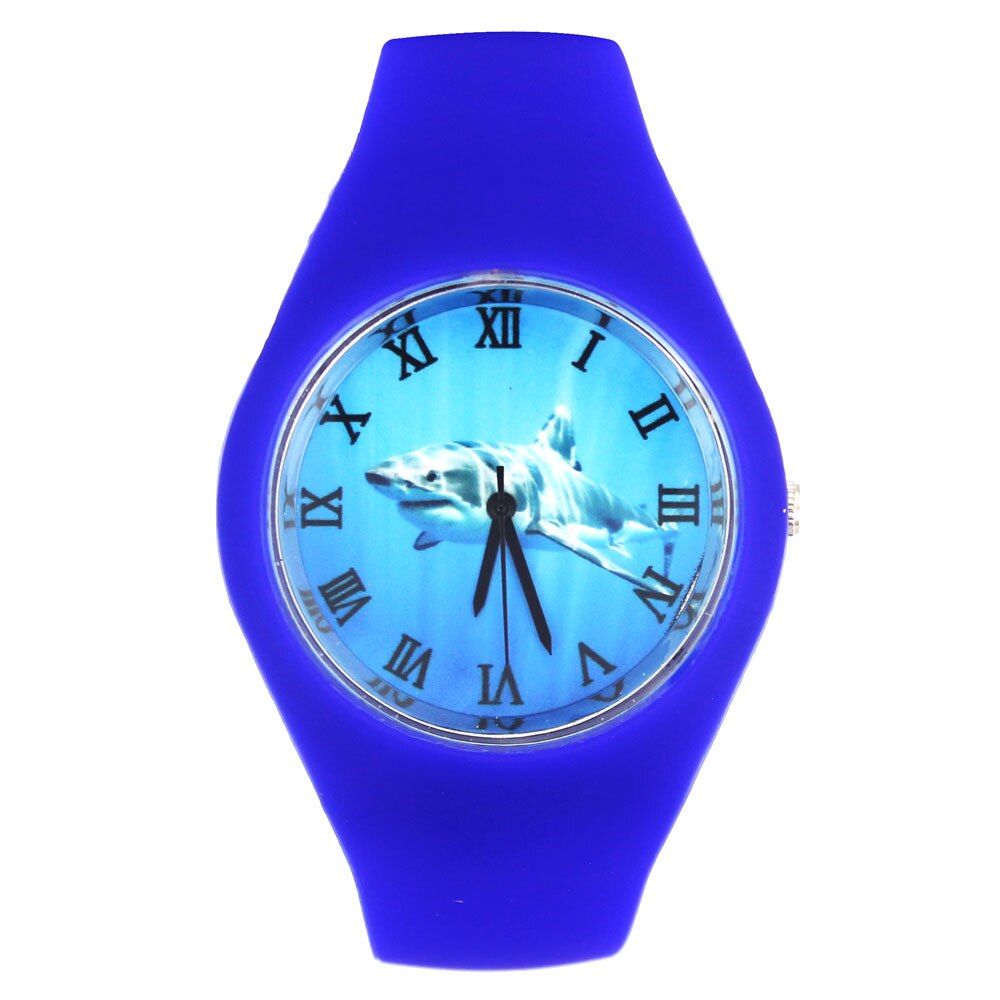 Grote Witte Haaien Vis Haai Aanvallen Patroon Vrouwen Mannen Mode Siliconen Band Sport Quartz Horloge: Blauw