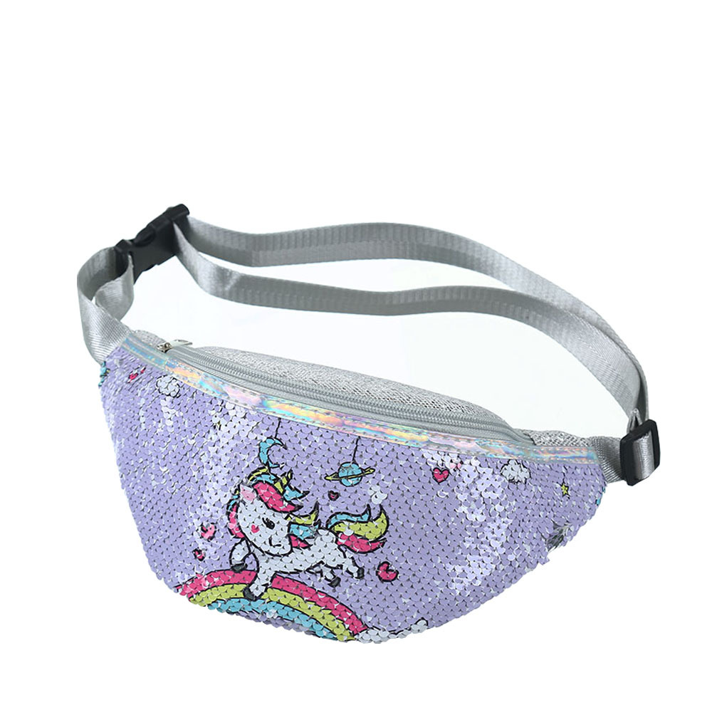 Unicorn Sequins Girls Belt Waist Pack Fanny Girls Belt Mermaid Sport Bag Cartoon For Women Chest Waist Bag Pack Pouch: purple unicorn