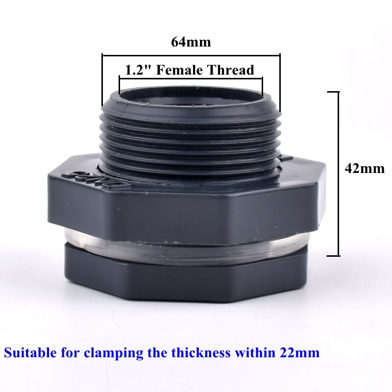 Conector de PVC de rosca hembra para tanque de agua de acuario, adaptador de tubería de drenaje, junta de tubo de riego de jardín, 1/2-2 pulgadas, 1 ud.: 1.2-1.2 Inch