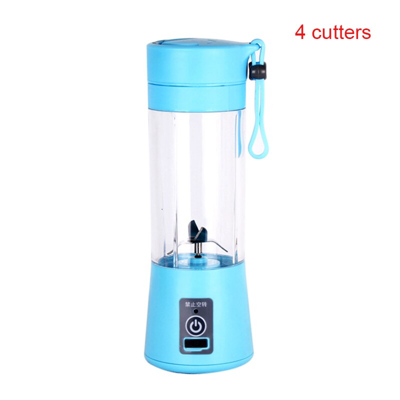 Portable Electric Fruit Citrus Juicer Bottle Handheld Smoothie Maker Juice Blender GR5: Blue 4 cutters
