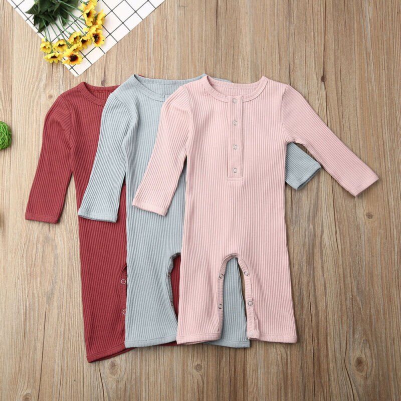otoño Casual bebé niño niña tejido algodón manga larga mono ropa sólida niños atuendos de peleles