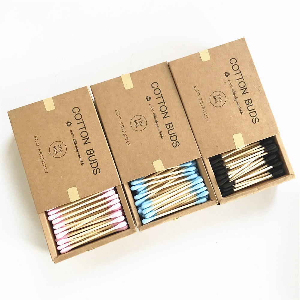 Boîte de coton tiges en bambou, emballage carton qui contient 1000 bâtonnets en bois, double embout, pour le soin des oreilles et du nez, accessoire de maquillage
