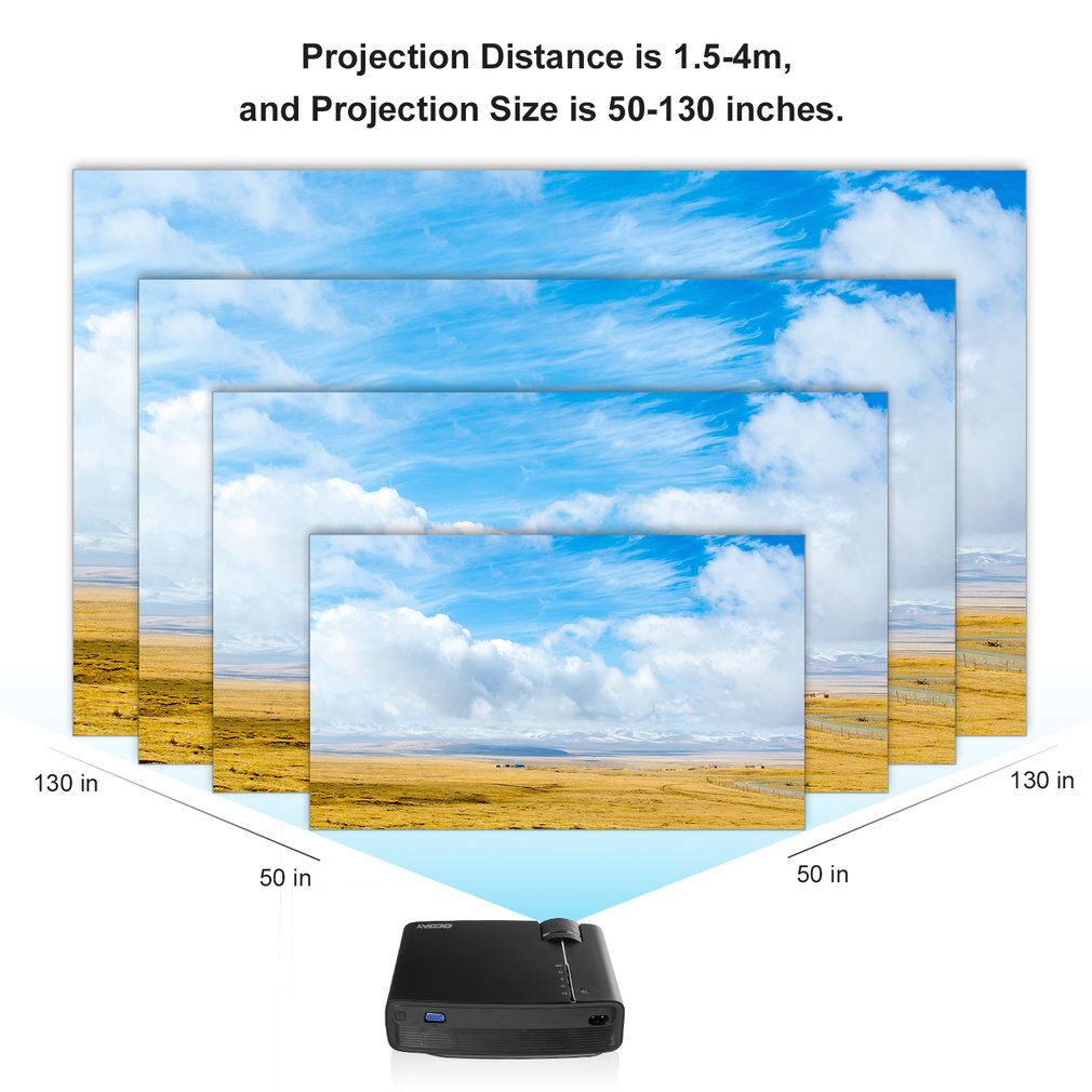 OCDAY portátil 800x480 píxeles HDMI 1200LM de larga duración ajustable Multi-medios Home Theater LCD imagen HD LED proyector Digital