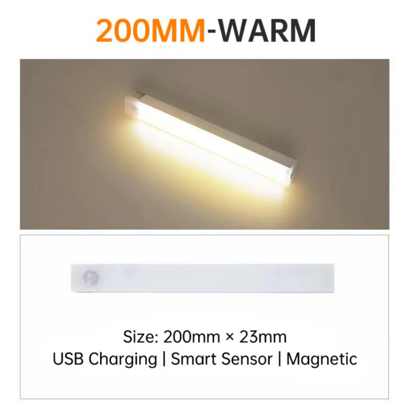 Led natlampe bevægelsessensor nødlys trådløs usb genopladelig lampe skab garderobe lampe under baggrundsbelysning til køkken: Lysegrå