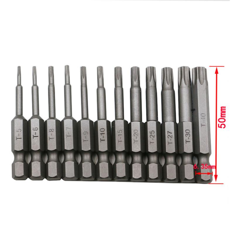 Hollow Plum Screwdriver Bit 12 Piece Set Hex Handle Batch Head Electric Batch Head T5-T40 Length 50MM Screw Driver Set Torx Head
