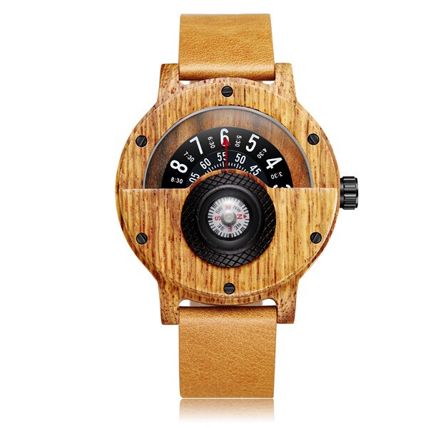 Mode Houten Horloge Mannen Vrouwen Unieke Kompas Half Wijzerplaat Natuurlijke Houten Quartz Horloge Luxe Houten Horloge Mannelijke: Brown Wood