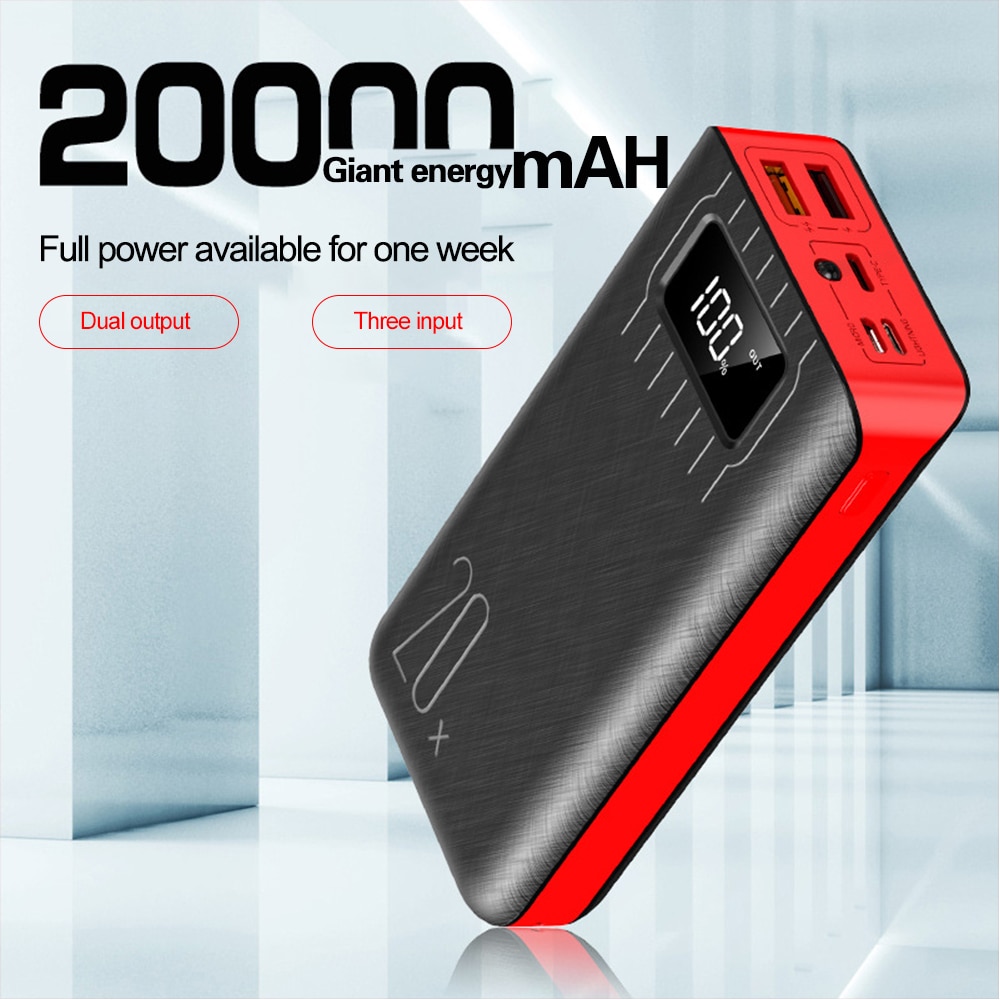 20000mAh Energie Bank QC Schnelle Ladung Typ C Externe Batterie Ladegerät LED-anzeige Tragbare Energie Für Xiaomi