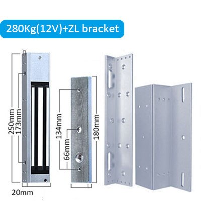 Cerradura magnética eléctrica para puerta de Control de acceso, cerrojo electromagnético de 280KG, 500 libras, 350KG, 800 libras, CC de 12V/24V: 280Kg-12V-ZL bracket