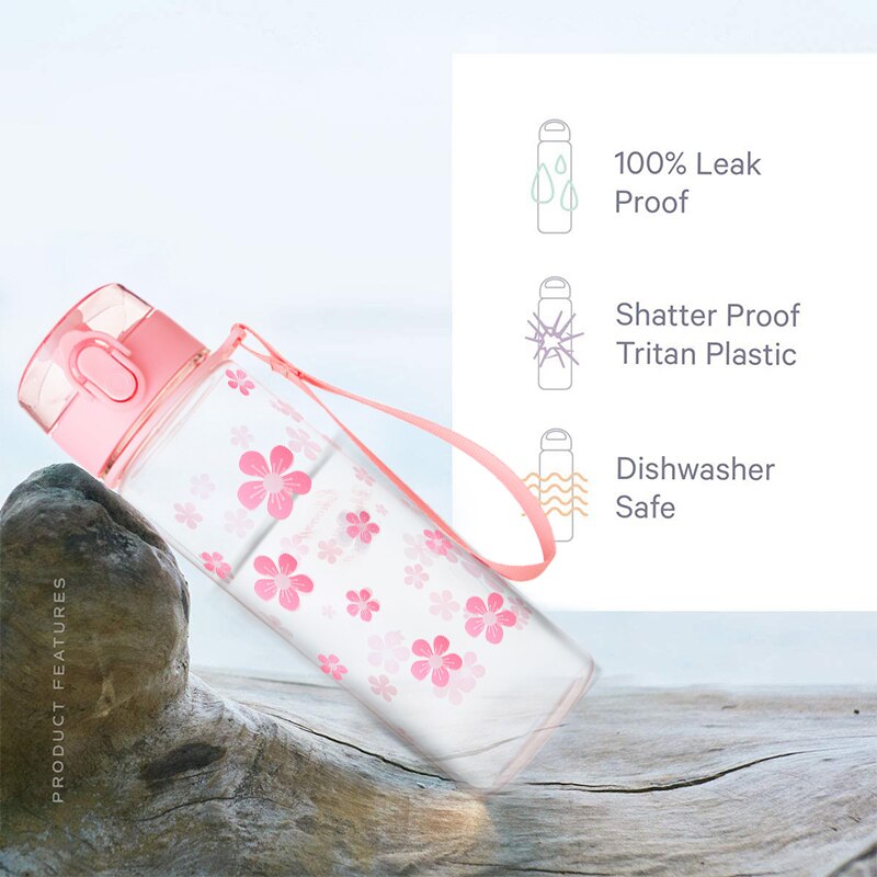 Summer 500ml Water Bottle Flower Portable Leak-proof Pink Bule Outdoor Bicycle Sports Drinking Cup Plastic for Girls