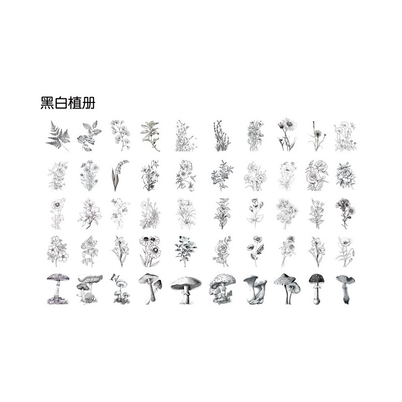 50 Stks/pak Jaar Oude Serie Zwavelzuur Papier Sticker Zak Diy Decoratieve Afdichting Esthetische Stickers Scrapbooking Briefpapier: Black and white