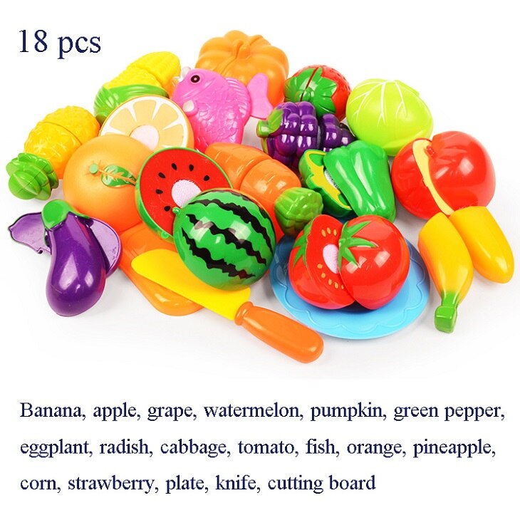 Cutting Fruit Vegetable Food Pretend Play Children For Children Pretend Play Plastic Food Toy: 18 PCS