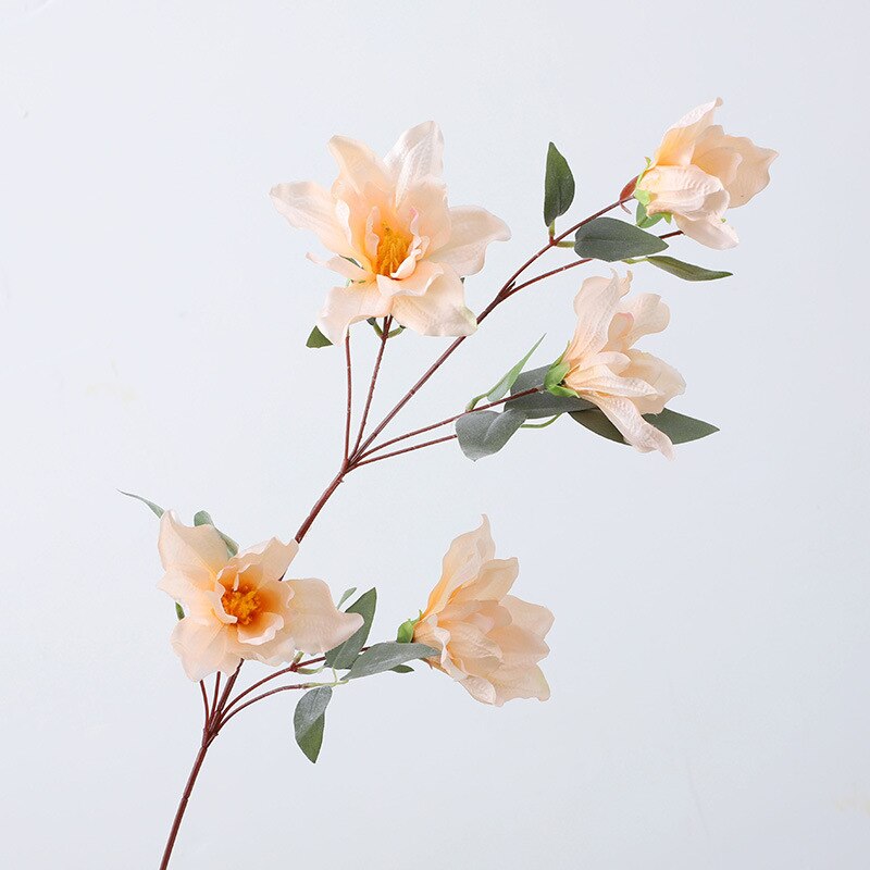 Luksus clivia orkidé lang gren med blade silke kunstige blomster hjem bryllup dekoration blomster orkideer: D