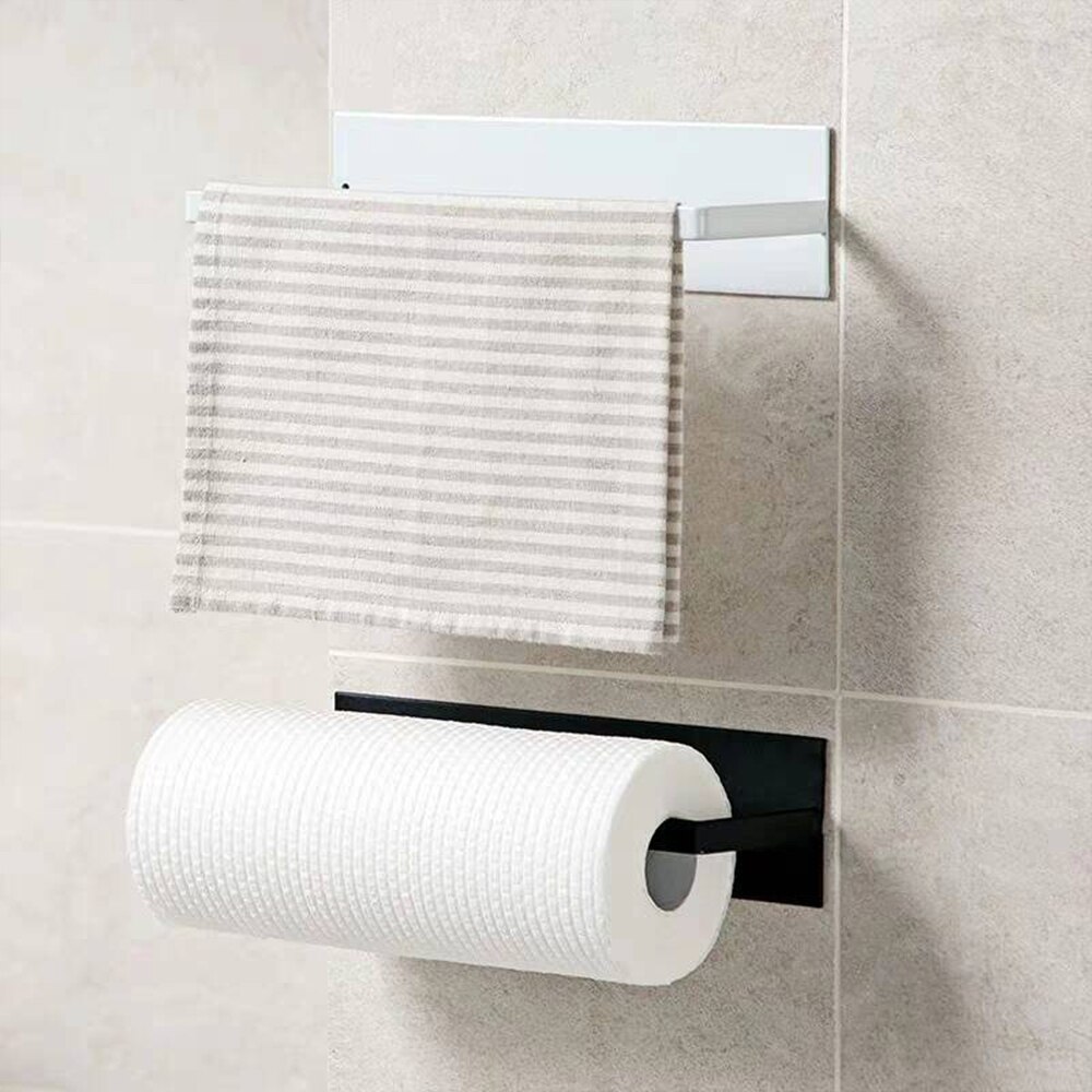 Wall Mounted Towel Holder Paper Bar Bathroom Kitchen Storage Rack Adhesive Roll Organizer Wall Metal Toilet Paper Towel Hanger