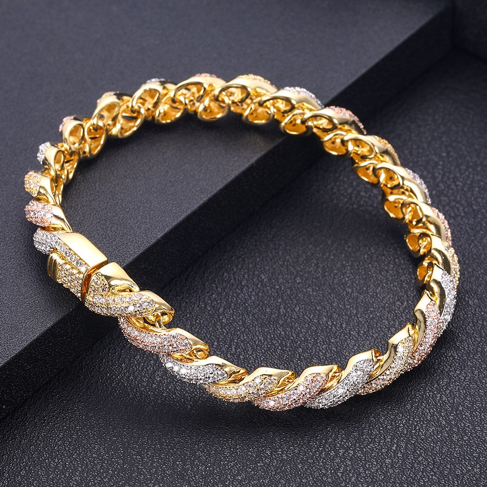 janekelly Rope Bracelet Gold SilverThick Mens Twisted Braided Chain Hip hop Bracelet