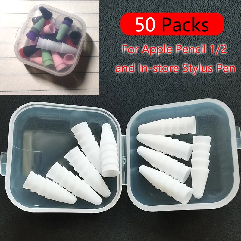 Funda de silicona con punta silenciosa para Apple Pencil, cubierta de Punta reemplazable para Ipad Pencil 1 2, Stylus Pen Nib, protección, 50 Uds.