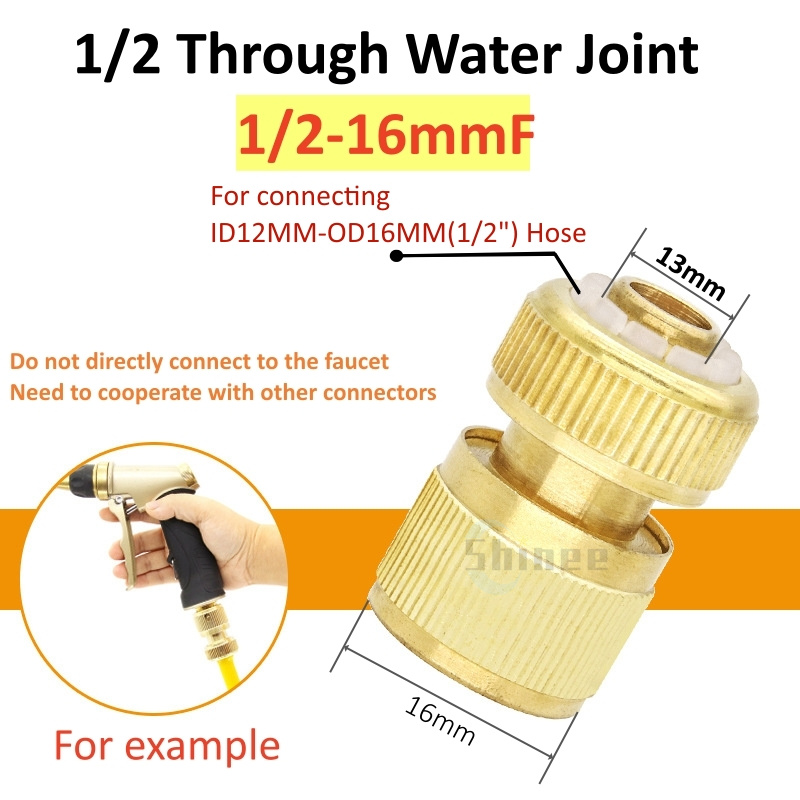 1 Uds. Conector rápido de rosca 1/2, adaptador de riego de jardín de latón, manguera de cobre para riego por goteo, accesorios de conector rápido para manguera de 16mm: Blanco