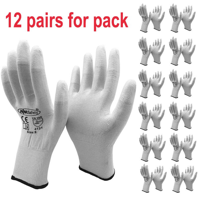 Nmsafety 24Pcs/12Pairs Anti Statische Esd Veiligheid Handschoen Met Gebreide Nylon Dompelen Pu Vinger Universele Handschoen