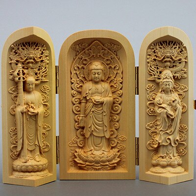 Buddha statue massivt træ tre åbne små buddha statue boligindretning tilbehør håndværk statue: 4