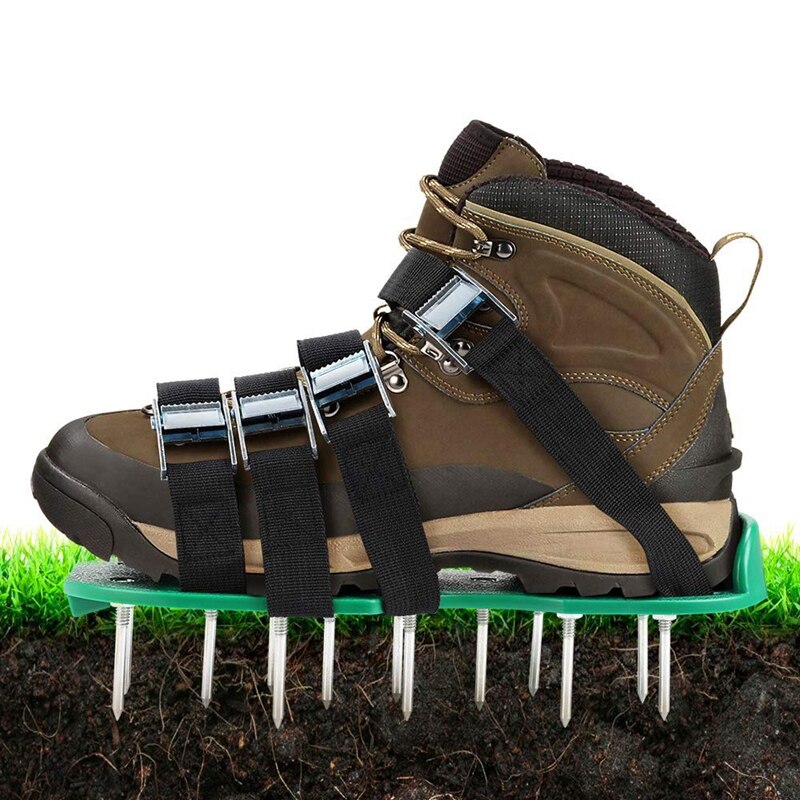 Shgo -lawn oppustelige sko lawn studs 4 justerbare skulderstropper og metal spænde tunge plæne sandaler, handsker, græsplæne