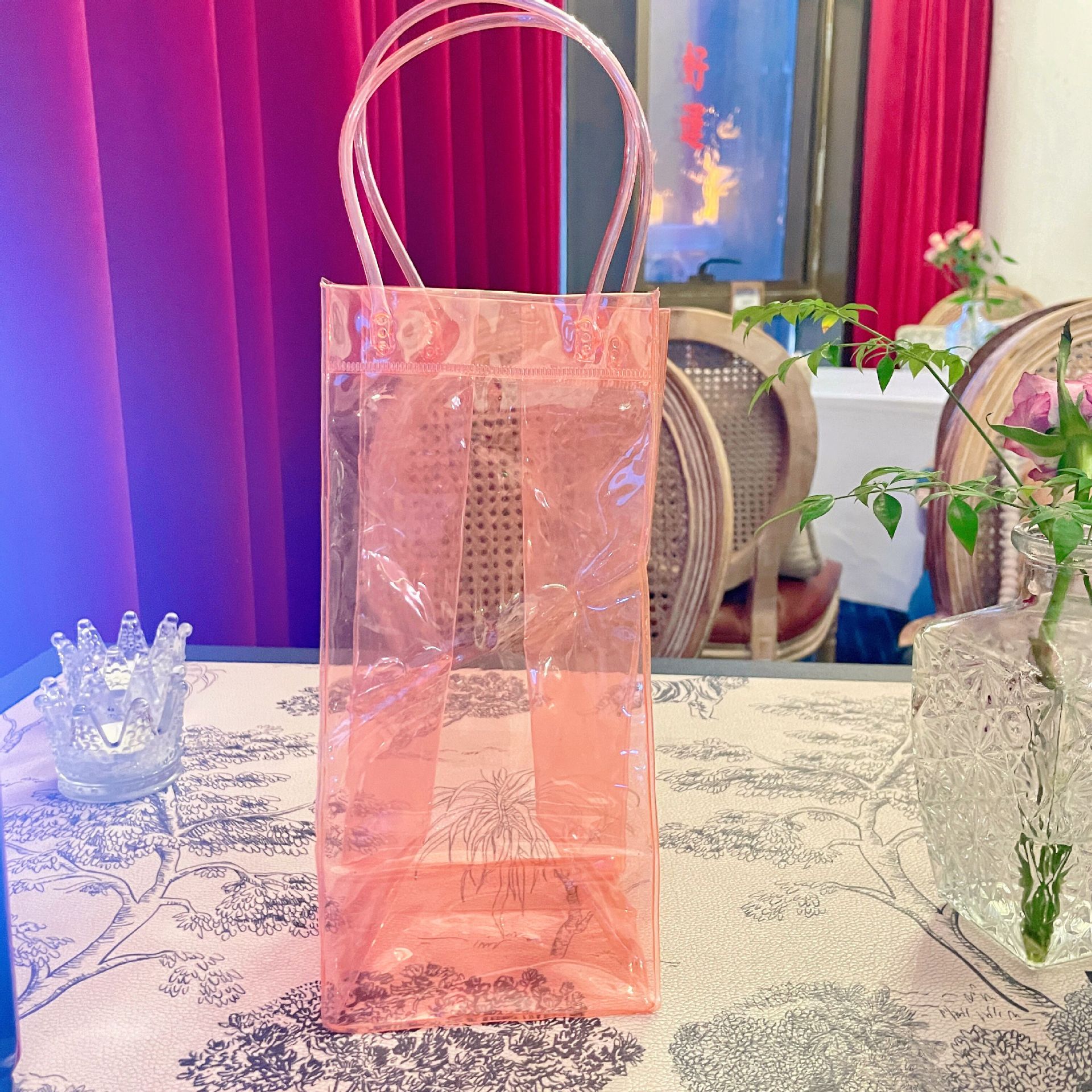 3 Stück Wein kühler zusammen klappbarer klarer PVC-Beutel Wein kühltasche mit Griff Eis Wein beutel für Champagner Bahre Getränke: Licht Grün