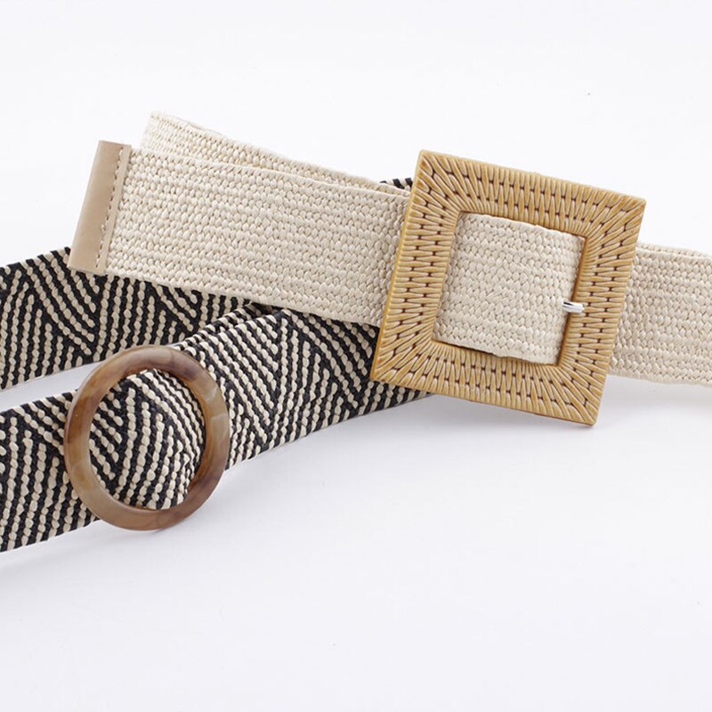 moda klasyczny Boho pleciony pas biodrowy lato jednolity, damski pasek okrągły kwadrat klamra dzianiny pas biodrowy dla kobiet gorąca sprzedaż