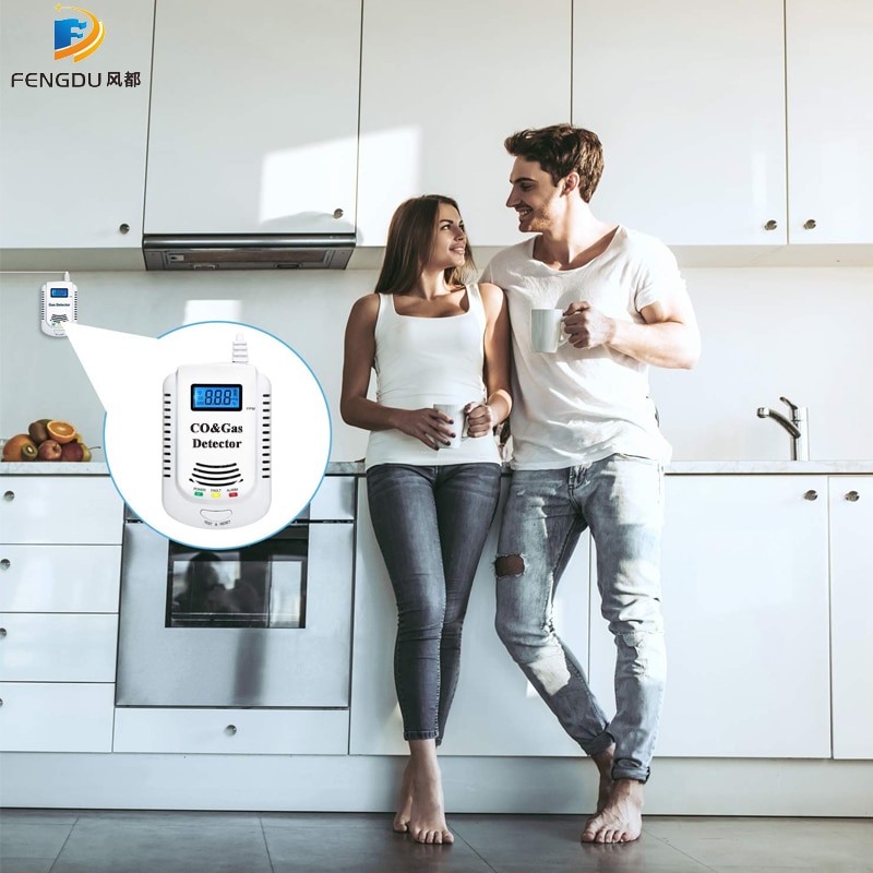 Detector de gas 2 en 1, alarma de gas natural/metano/propano/CO enchufable para el hogar, detector de sensor de fugas con respuesta de voz y pantalla LED