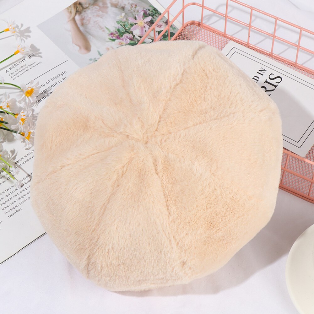 1PC Classic Beret Hat Women Soft Plush Pure Color Autumn Winter Beret Wool Outdoor Warm