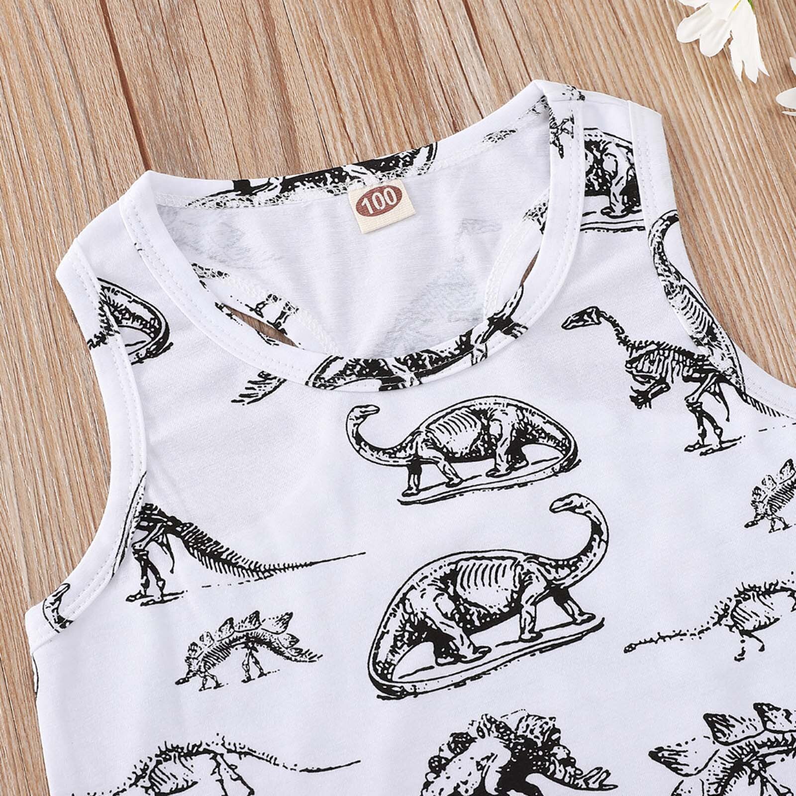 Katoen Peuter Kids Baby Boy Kleding Mode Cartoon Dinosaurus Print Vest Casual Licht Groen Grijs Mouwloze Top Kleren
