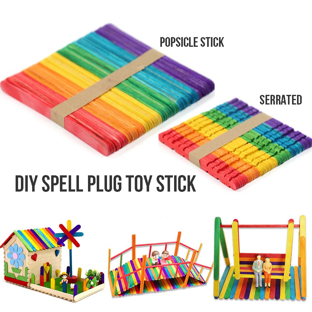 50 pcs / pack of wooden crafts sticks color sticks handmade DIY 4.49 inch long spell plug toys