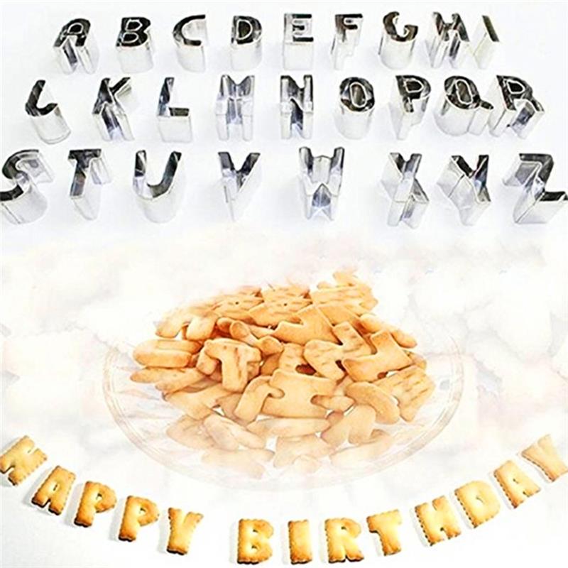 Cortador de galletas de acero inoxidable, molde con forma de letra y número del alfabeto, utensilios para hornear, DIY, 37 Unidades