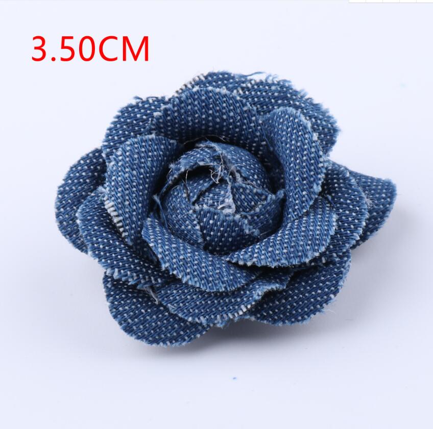 100 Uds hecho a mano accesorios para el cabello de francy Rosa flor-denim flor para el cabello de tela-jeans flores de decoración flor
