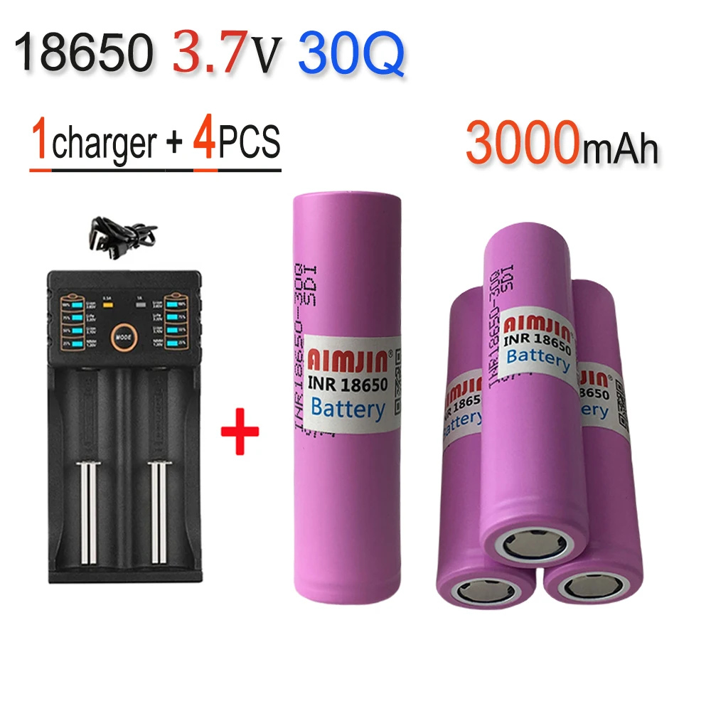 18650 30Q 3.7V 3000mAh Rechargeable Battery With USB Charger, Suitable For Our 18650 Toys, Tools, Flashlight Batteries, Etc: PURPLE