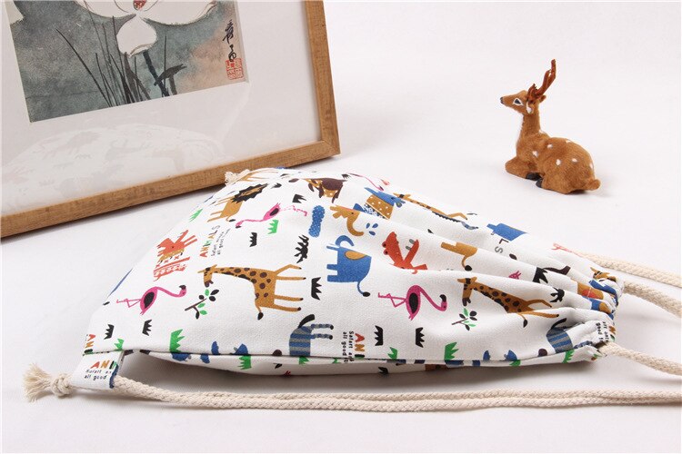Originele cartoon trekkoordtas dierenprint dierentuin student schoenen tas schattige canvas reis opberg schouder trekkoord rugzak