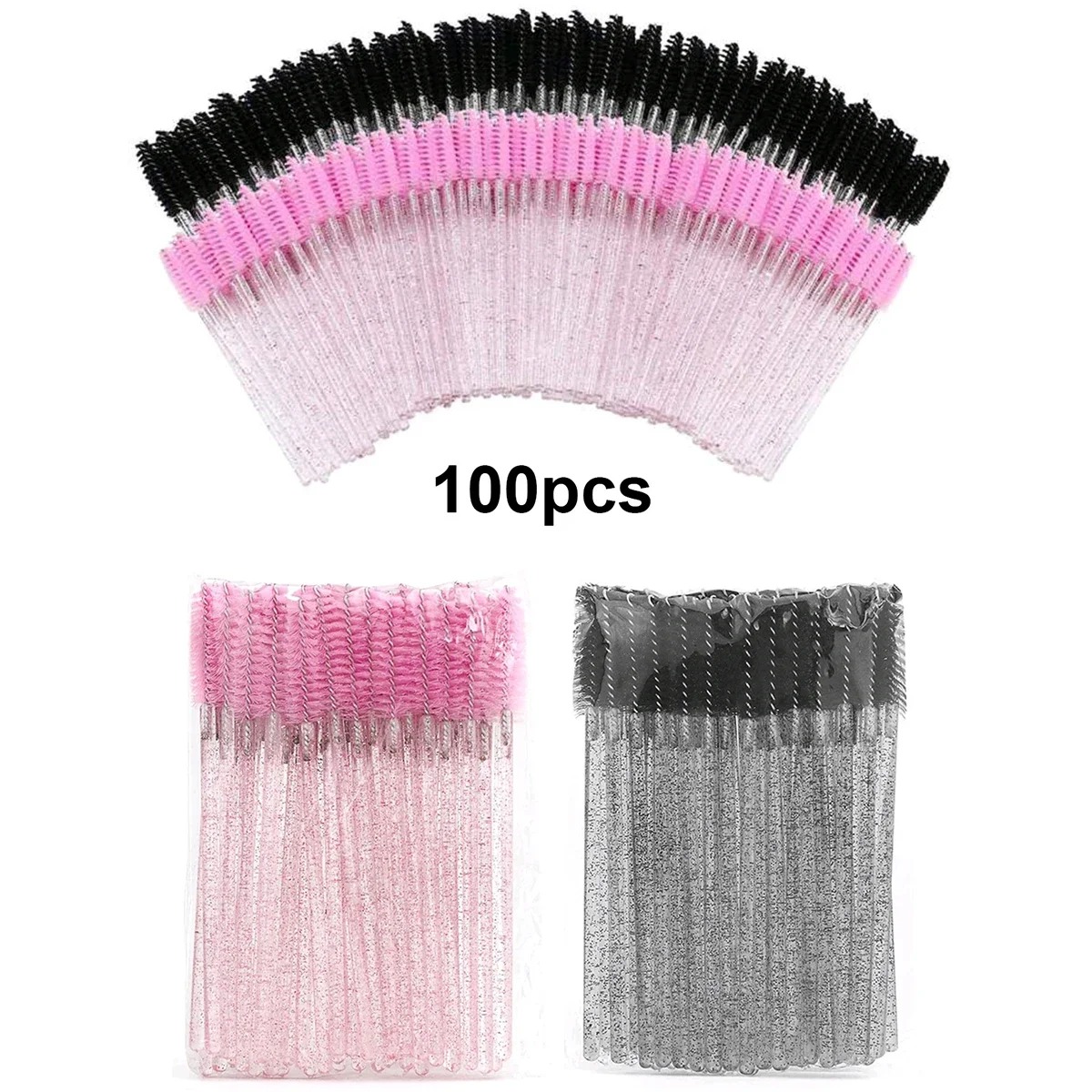 100 pçs escovas de cílios descartáveis carretéis micro lash rímel varinhas pentes atacado para extensão de cílios maquiagem ferramentas cosméticas: Marrom