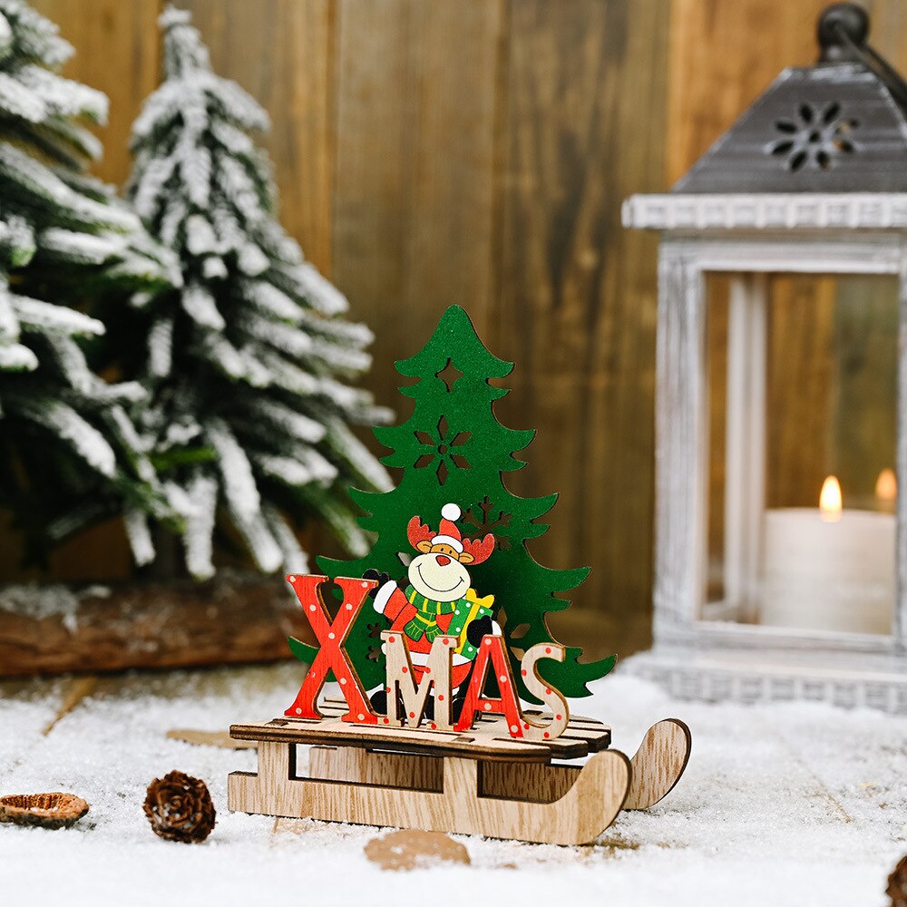 2020 decorazioni di natale creativo FAI DA TE in legno slitta vecchio da sci decorazione grande e ottavino cartone animato decorazione del desktop regalo: Trumpet alce