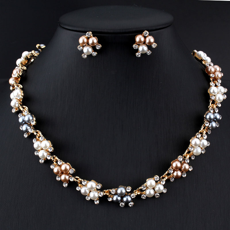 Jiayijiaduo Evening Dress Wedding Imitation Pearl Jewelry Sets Necklace Earrings for Charm Women Clothing Accessories Gold Color