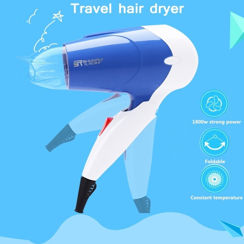 Secador de pelo iónico plegable, Mini secador de pelo femenino de viento , silencioso, portátil para estudiantes, para el hogar, con cepillo de Peine
