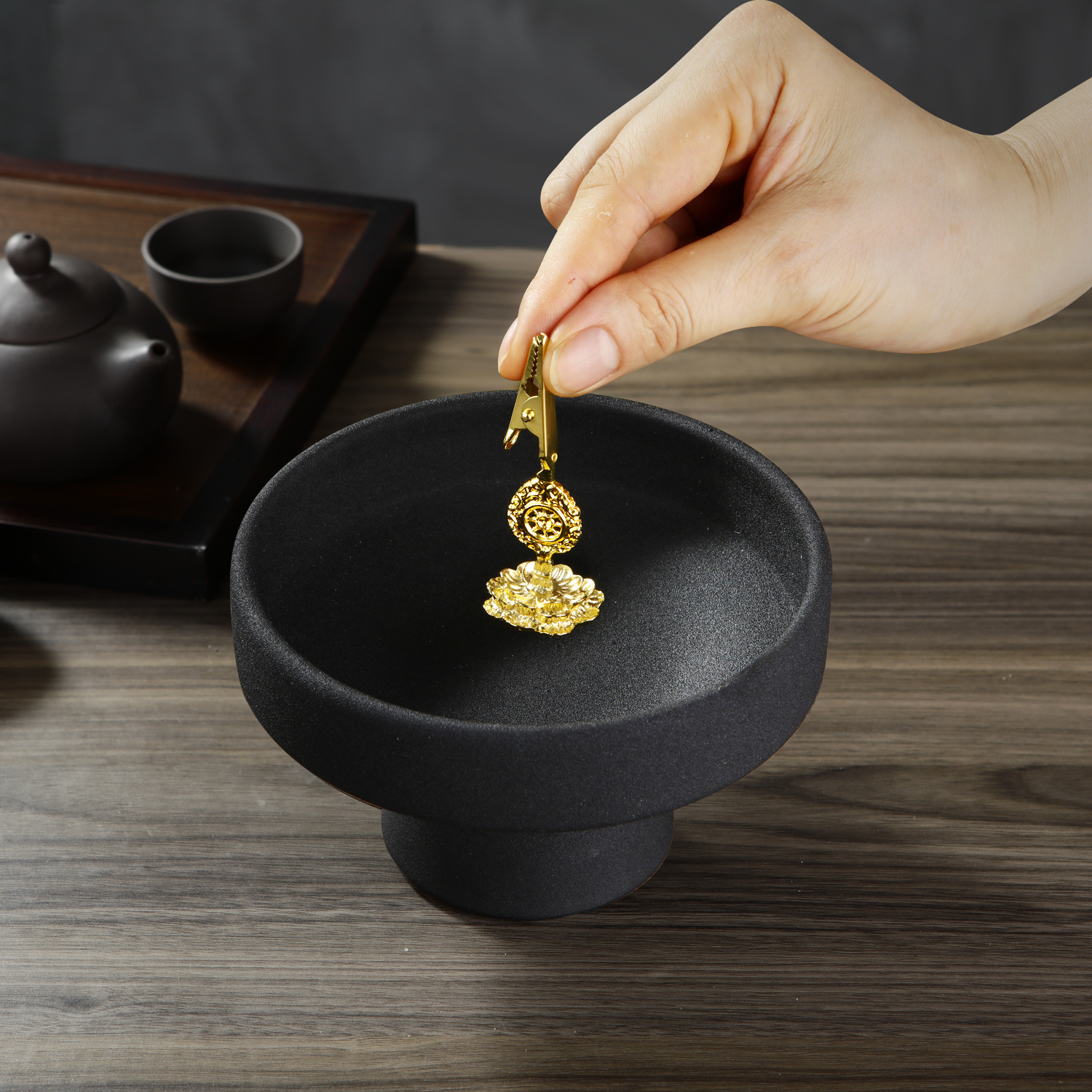Ceramic Incense Burner Golden Metal Lotus Incense Holder Crocodile Clip Incense Holder Incense Tray Ash Catcher