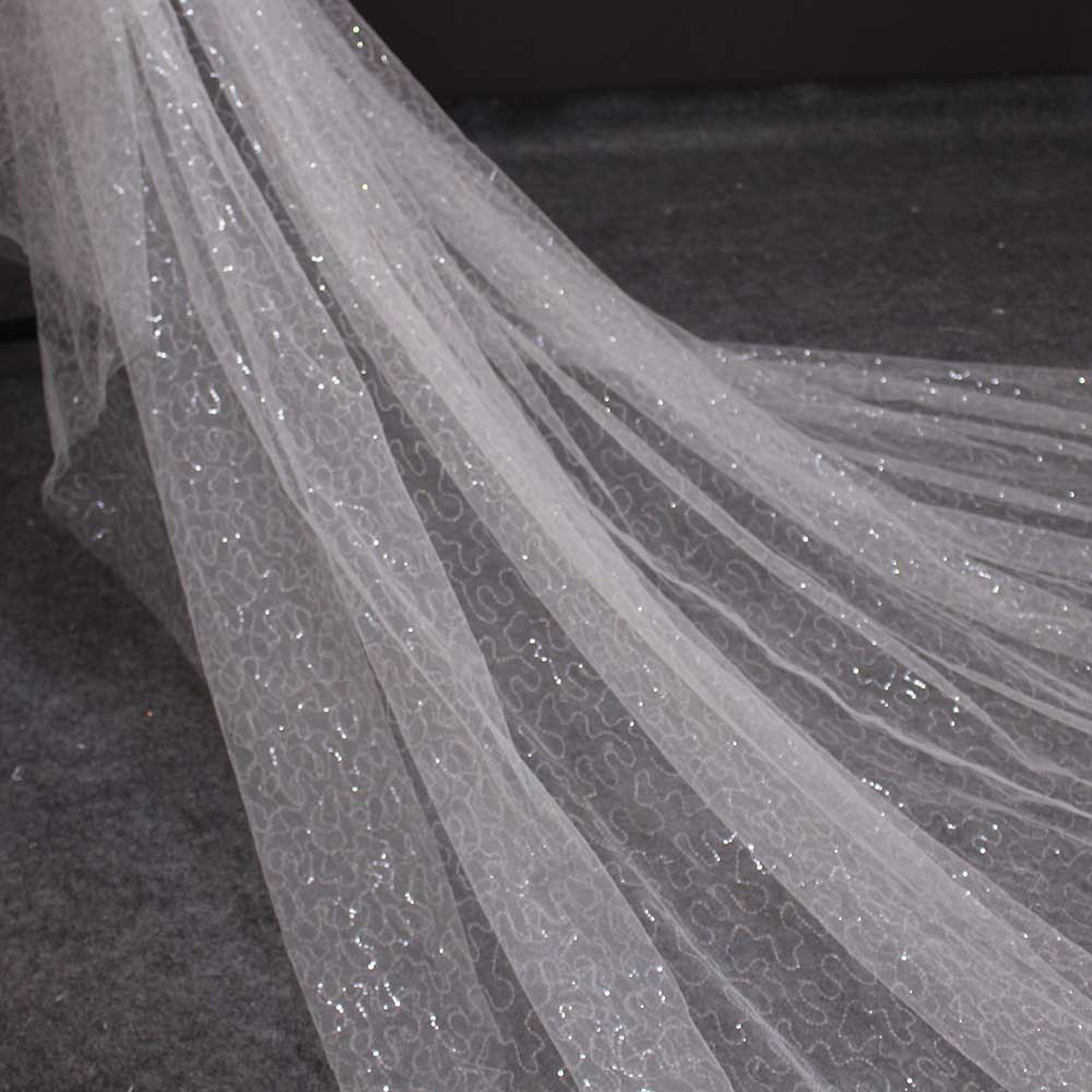 Velo de boda brillante con lentejuelas de 4 M de largo 4 medidores de una capa de plata lentejuelas marfil velo de novia en tul sin peine