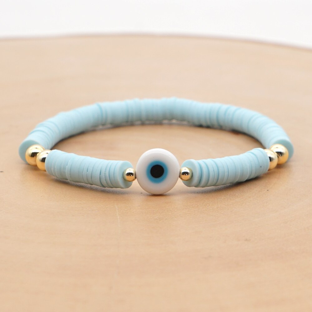 Go2Boho Evil Eye Armband Polymeer Klei Afrikaanse Armbanden Meisje Heishi Disc Kralen Ojo Turco Vrouwen Koppels Armband