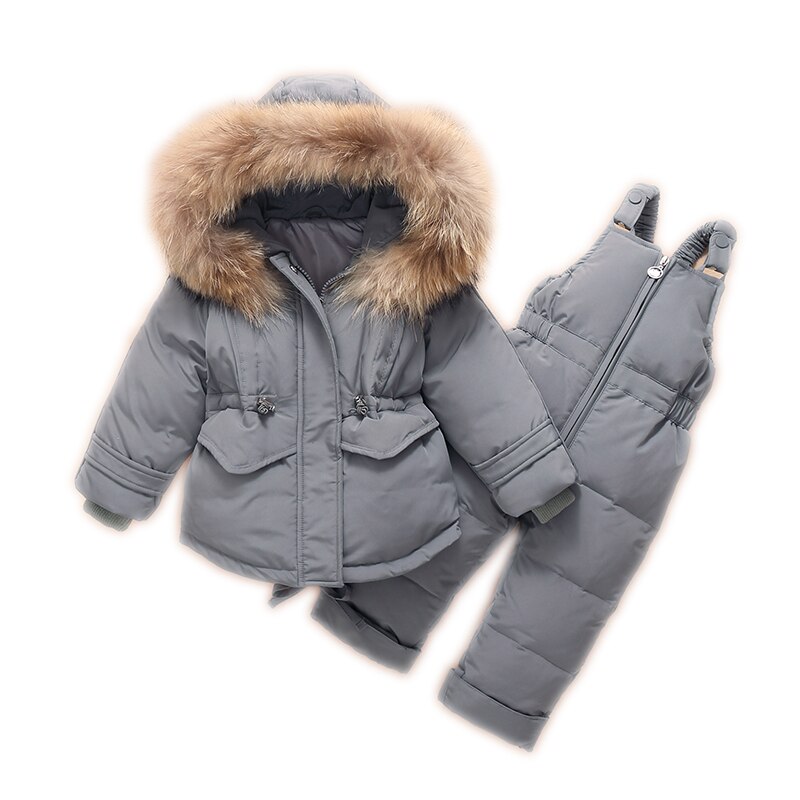 Winter Kinderkleding Set Kinderen Skipak Overalls Peuter Meisjes Jongen Eend Down Jas Warm Snowsuits Jassen + Bib broek 2 Stuks