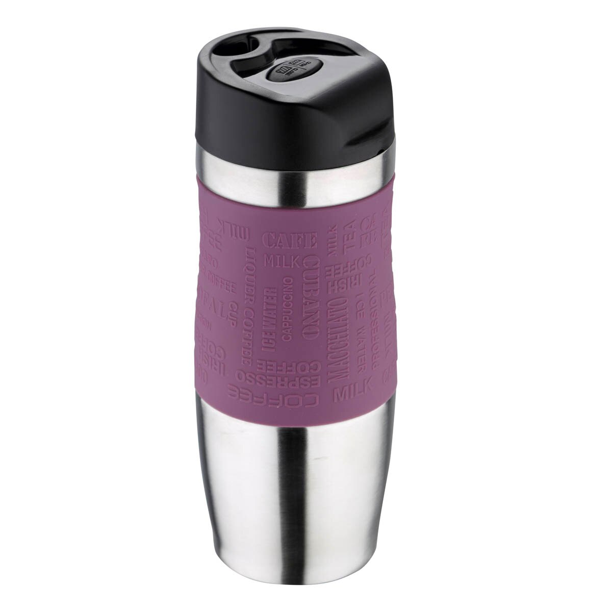 Bergner – thermos de voyage en acier inoxydable, double paroi, bouton d&#39;ouverture et de fermeture parfait, enveloppe en silicone, prise confortable et sûre, 400ML, résistance et durabilité, bouteille, Thermo café: Purple