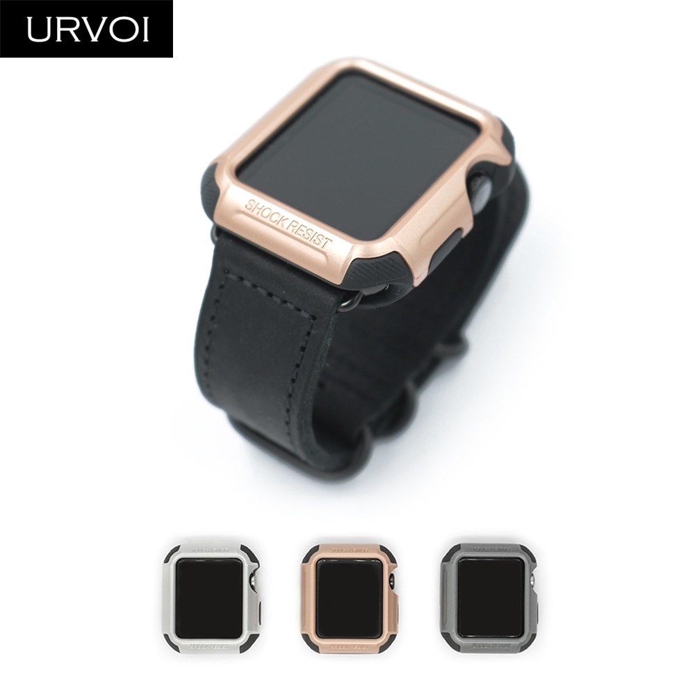 Urvoi Cover Voor Apple Horloge Serie 3 2 1 Pc Case Strap Tough Armor Siliconen Volledige Protector Voor Iwatch Metalen kleur 38 42Mm