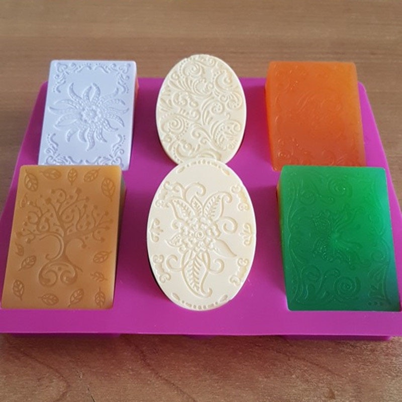 Silikoni saippuamuotti saippuan valmistukseen 3d 6 muotoa soikea suorakaiteen muotoinen saippuamuotti käsintehty askartelu kukkia kylpyhuone keittiö saippua muotti