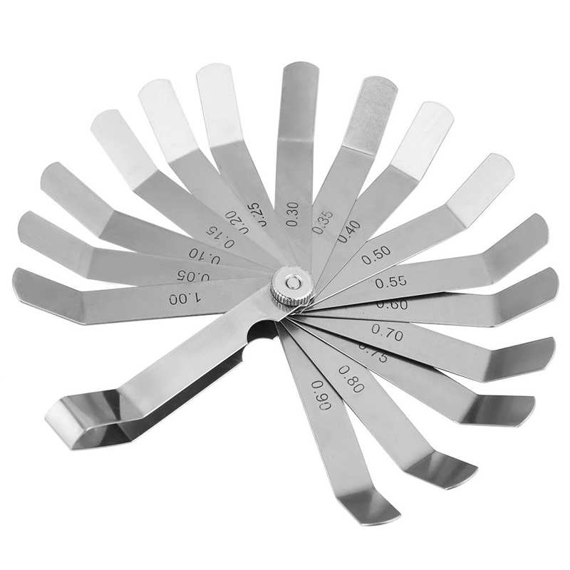 0.05-1.00mm Thickness Feeler Gauge 16 Blades Stainless Steel Curved Feeler Ruler Welding Inspection Tool