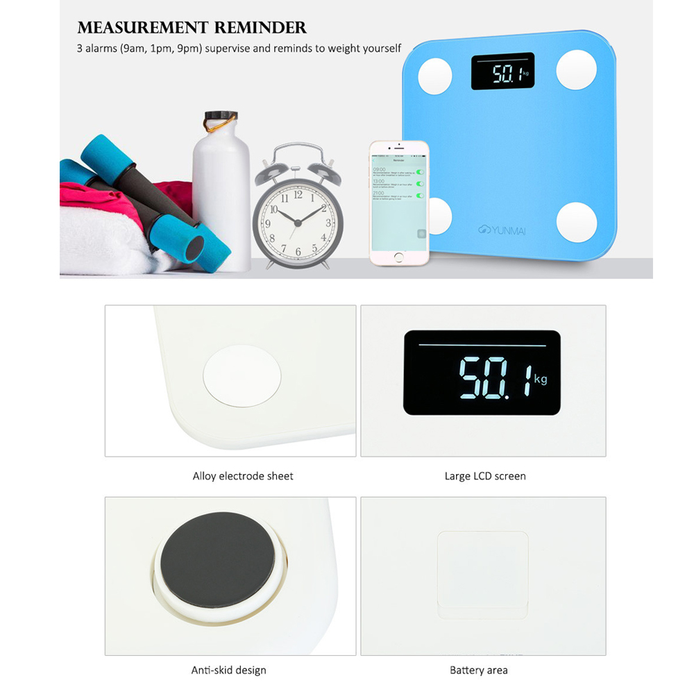 Yunmai m1501-Balance de poids humain | Mini Balance de graisse corporelle, pour la salle de bain, Bluetooth, pesage au sol, connexion